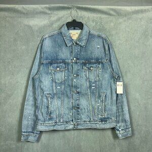 Polo Ralph Lauren Denim Jacket Mens Size BIG 1X Blue Distressed Paint Splatter